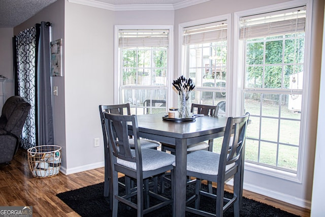 dining space featuring wood-type flooring and plenty of natural light