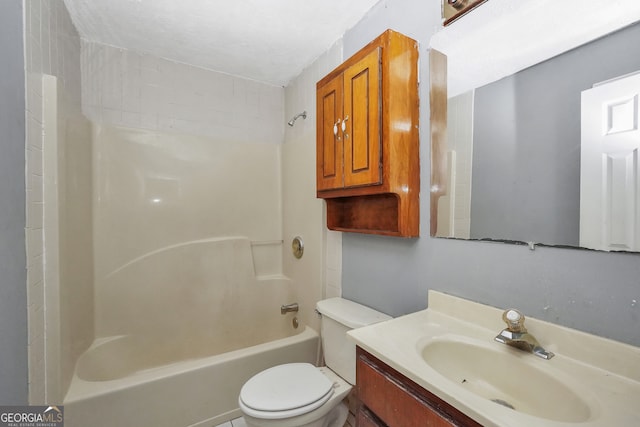 full bathroom with vanity, toilet, and shower / washtub combination