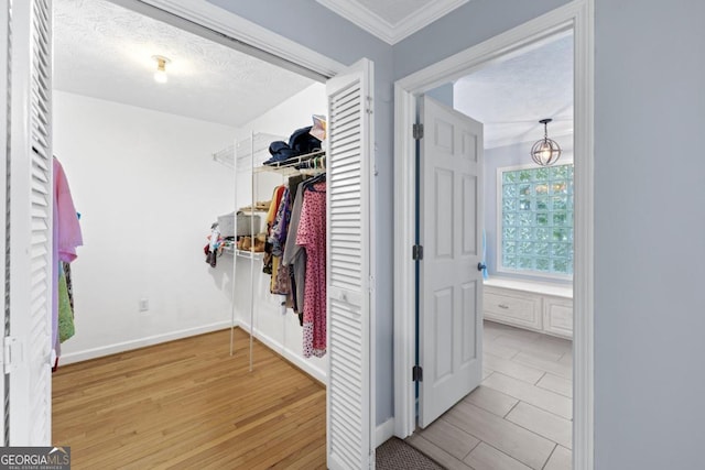 spacious closet with light hardwood / wood-style floors