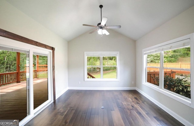 interior space featuring vaulted ceiling and ceiling fan