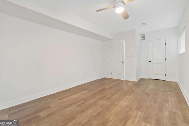 empty room featuring light hardwood / wood-style flooring and ceiling fan