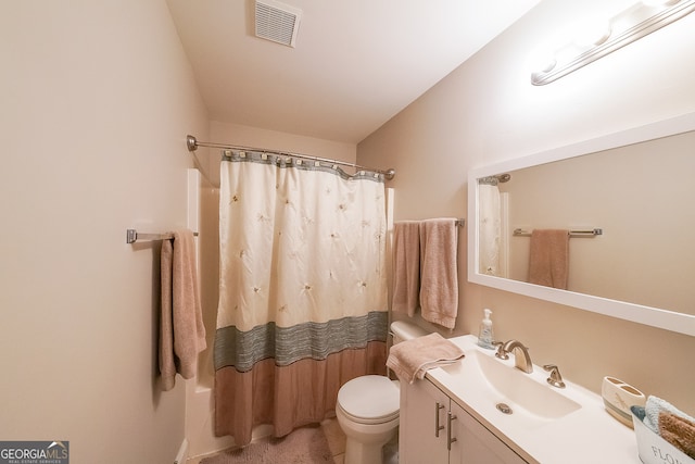 full bathroom featuring vanity, toilet, and shower / bath combo