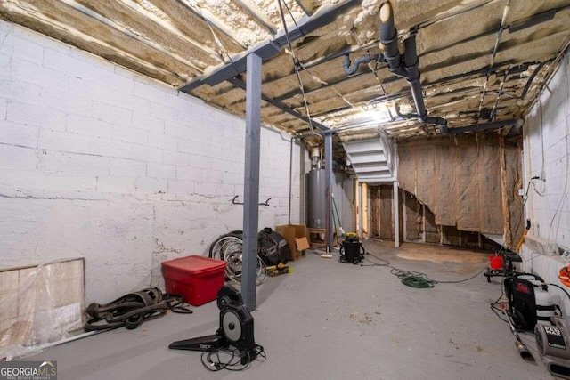 basement with water heater