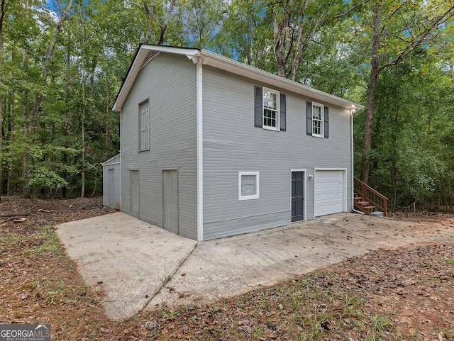 exterior space featuring a garage