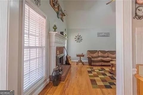 living room with light hardwood / wood-style flooring