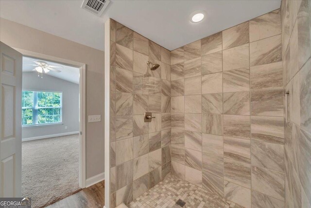 123 E Entreken Rd, Cobb, GA 31735 - bedroom with vaulted ceiling, baseboards, carpet floors, and ceiling fan