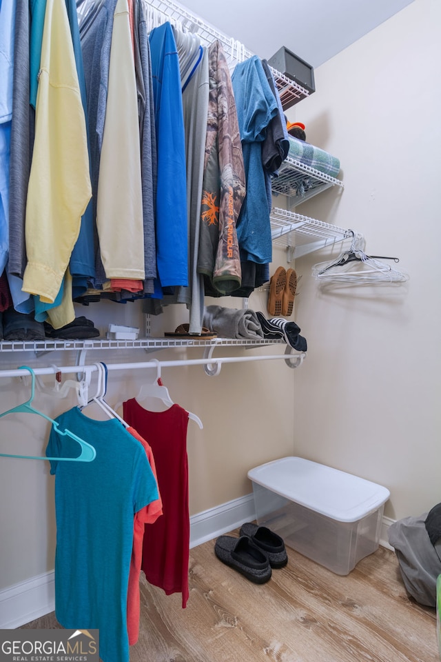 walk in closet featuring wood-type flooring