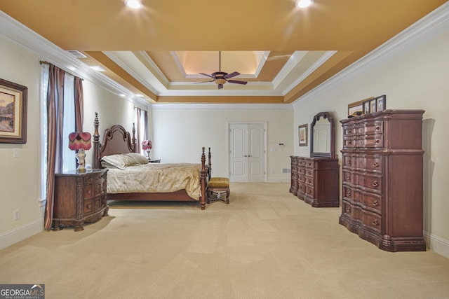 1565 Mountain Shadow Trl, Stone Mountain, GA 30087 - bedroom featuring carpet flooring, visible vents, baseboards, crown molding, and a raised ceiling