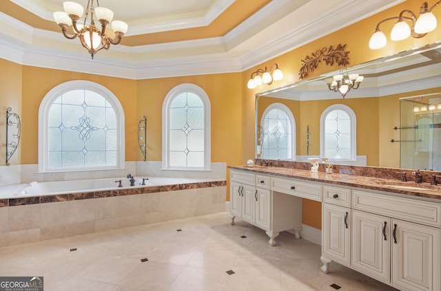 1565 Mountain Shadow Trl, Stone Mountain, GA 30087 - bathroom featuring a chandelier, a wealth of natural light, crown molding, and a sink