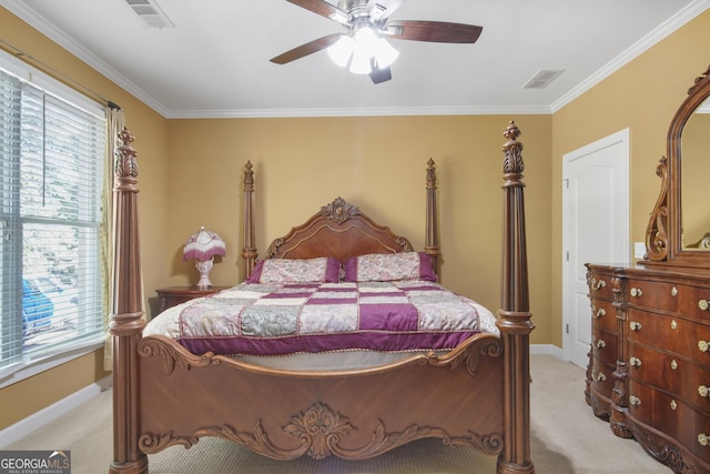 1565 Mountain Shadow Trl, Stone Mountain, GA 30087 - bedroom with baseboards, visible vents, light colored carpet, and ornamental molding
