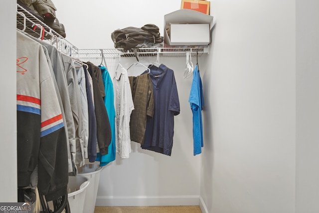 walk in closet with carpet floors