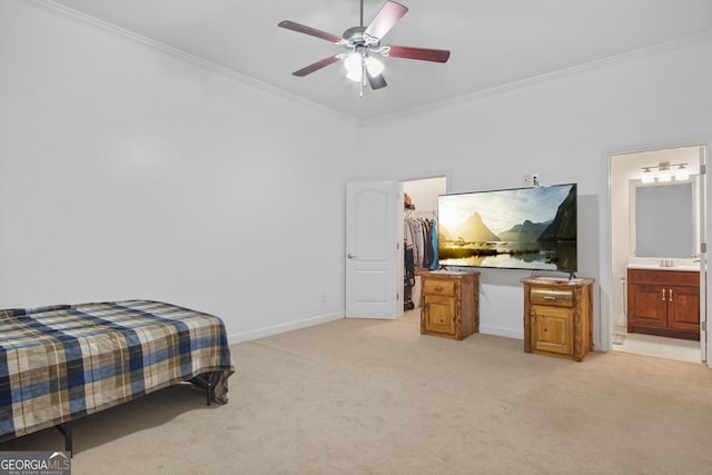 1565 Mountain Shadow Trl, Stone Mountain, GA 30087 - bedroom featuring light carpet, baseboards, a spacious closet, a closet, and ornamental molding