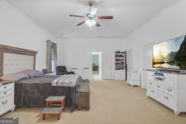 1565 Mountain Shadow Trl, Stone Mountain, GA 30087 - bedroom with ceiling fan, light colored carpet, and ornamental molding