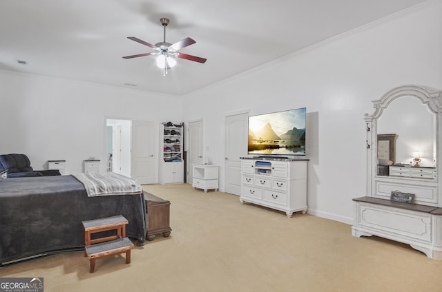 1565 Mountain Shadow Trl, Stone Mountain, GA 30087 - bedroom featuring a ceiling fan, ornamental molding, and light colored carpet