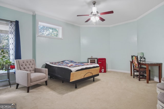1565 Mountain Shadow Trl, Stone Mountain, GA 30087 - bedroom featuring baseboards, a ceiling fan, light colored carpet, and ornamental molding