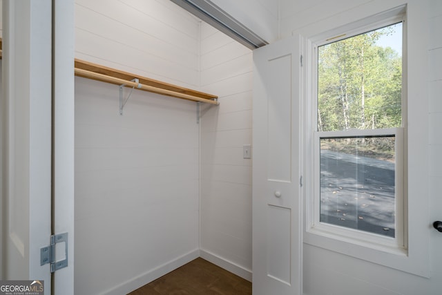 spacious closet with dark hardwood / wood-style floors