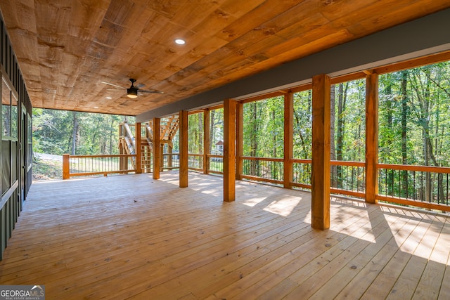 wooden terrace with ceiling fan