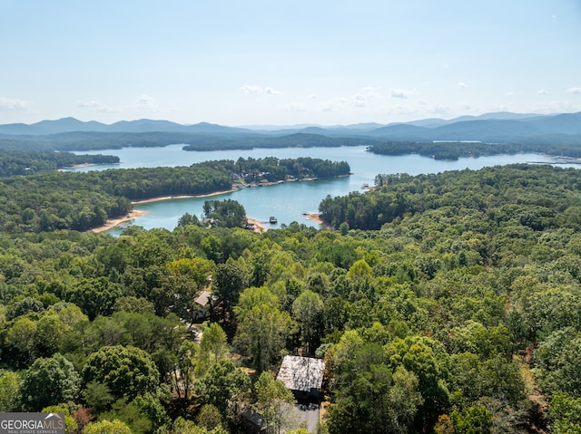 aerial view with a water and mountain view