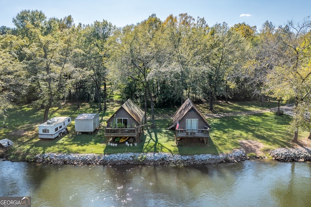 bird's eye view featuring a water view