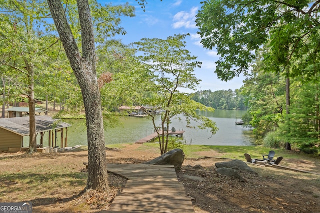 water view with a boat dock