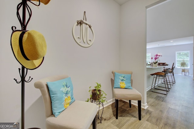 living area with light hardwood / wood-style floors