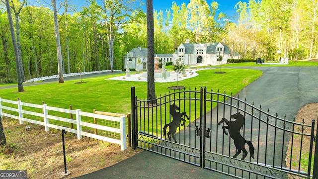 view of gate with a yard