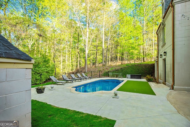 view of swimming pool featuring a patio