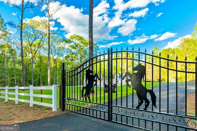 view of gate with a yard