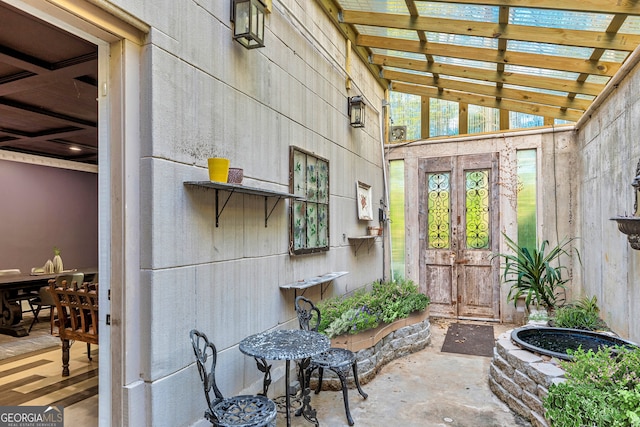 exterior space featuring a pergola