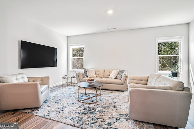 living room with hardwood / wood-style floors