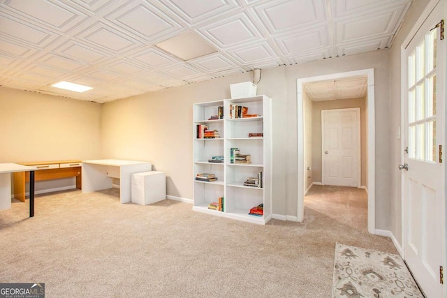 playroom featuring light colored carpet