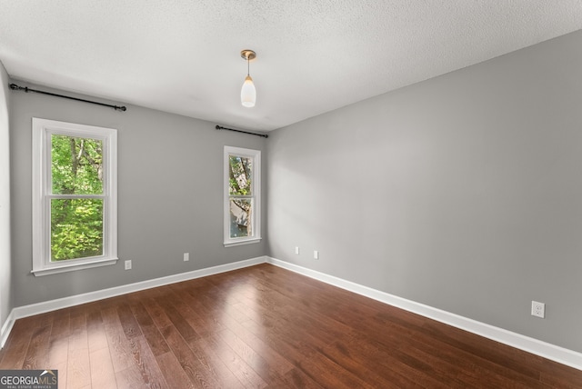 empty room with dark hardwood / wood-style flooring, a textured ceiling, and a wealth of natural light