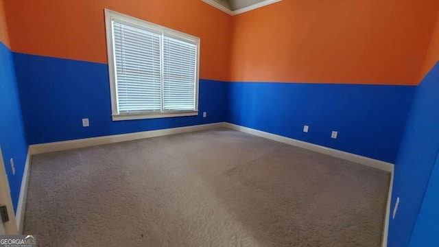 carpeted spare room featuring ornamental molding