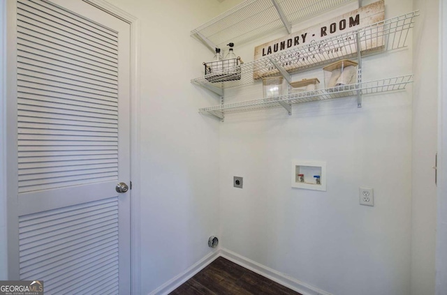 laundry room with washer hookup, dark hardwood / wood-style flooring, and electric dryer hookup