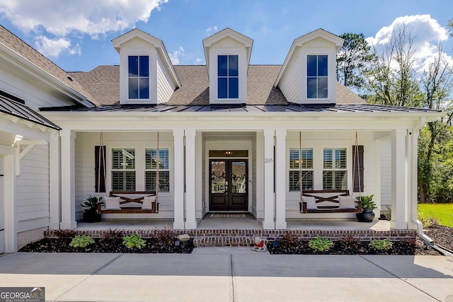 205 Park Chase, Pooler, GA 31322 - entrance to property with a porch, a standing seam roof, a shingled roof, and french doors