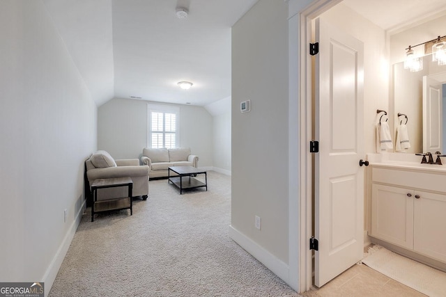 205 Park Chase, Pooler, GA 31322 - living room featuring vaulted ceiling, light colored carpet, and baseboards