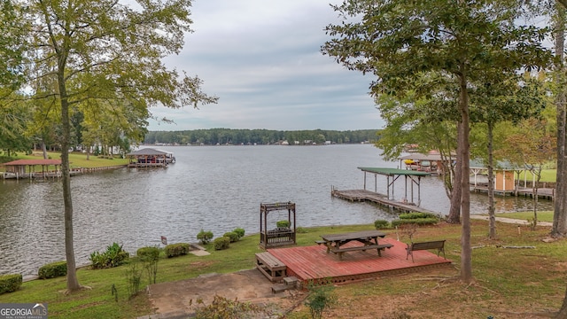 dock area with a water view