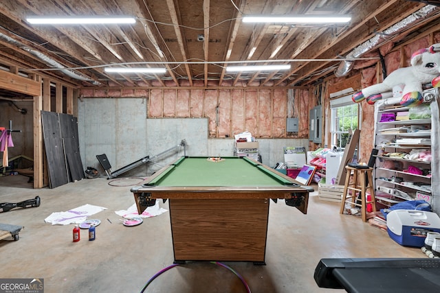 game room featuring electric panel and billiards