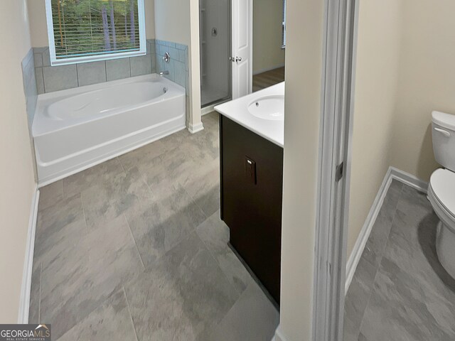 bathroom featuring a bathing tub, vanity, and toilet