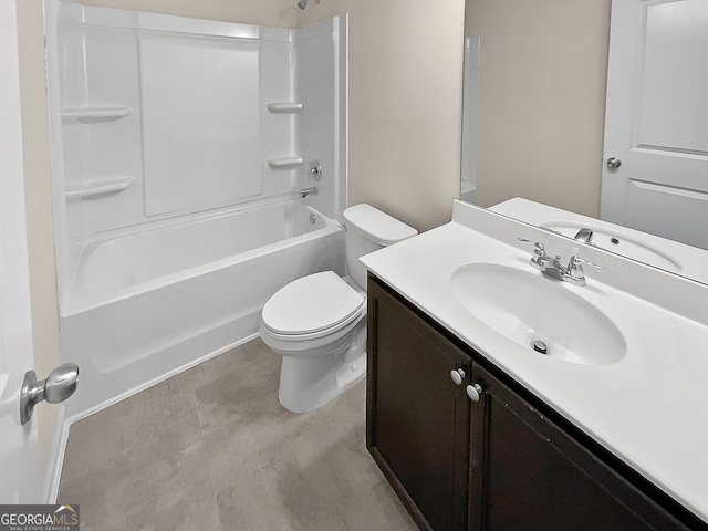 full bathroom featuring tile patterned floors, vanity, shower / bathtub combination, and toilet