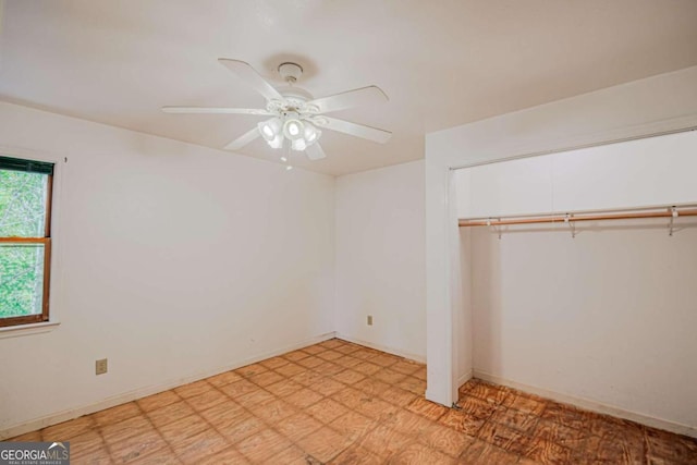 interior space featuring a closet and ceiling fan