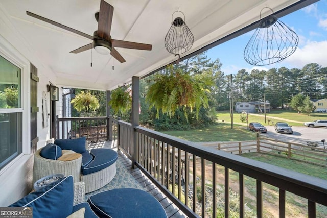 balcony with ceiling fan