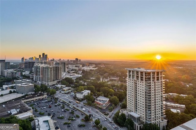 view of aerial view at dusk