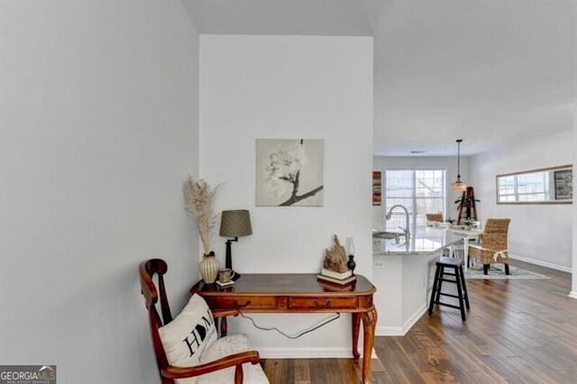 office area featuring dark hardwood / wood-style floors