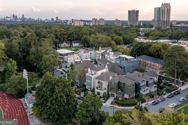 view of aerial view at dusk