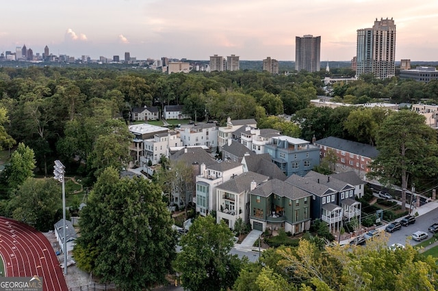 view of aerial view at dusk