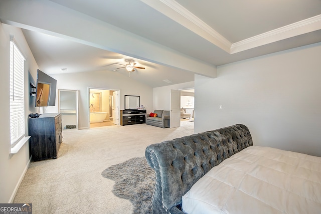 bedroom featuring light colored carpet, multiple windows, and ceiling fan