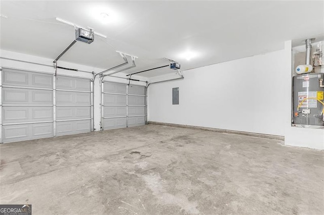 garage with gas water heater and a garage door opener