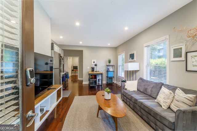 living room featuring dark hardwood / wood-style floors