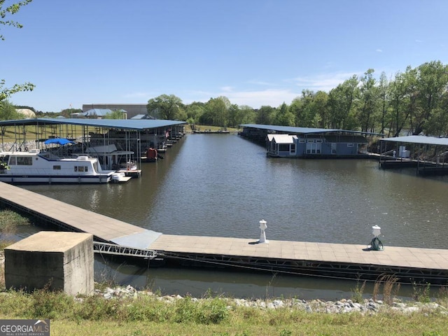 view of dock with a water view